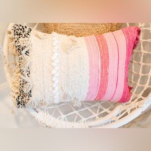 Pink and Beige Tassel Throw Pillows